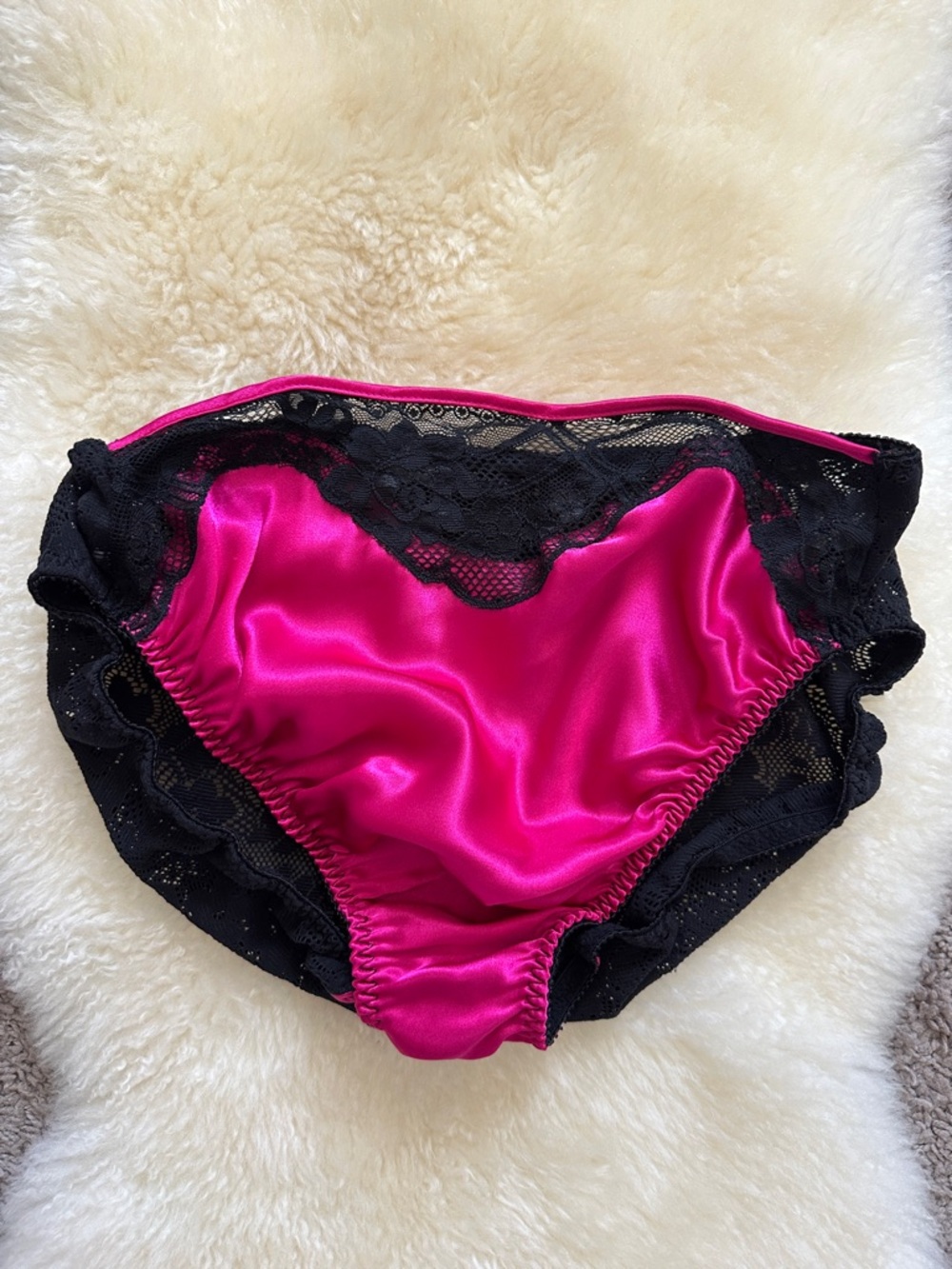 Vintage Valentino Hot Pink Satin & Black Lace Bikini Briefs